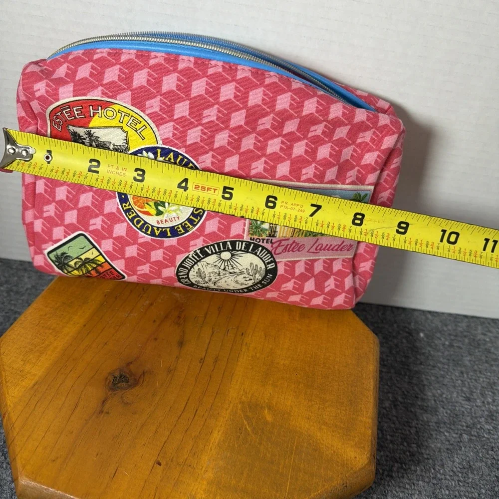 Estee‎ Lauder Travel Cosmetic Bag Pink Pattern Stickers Design Zip Pouch